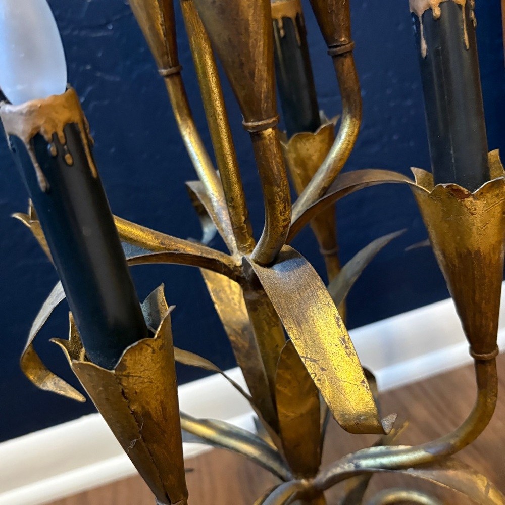 Mid Century Modern Italian Candelabra Lamp Gilt Iron Tole 9 Light - Picture 6 of 6
